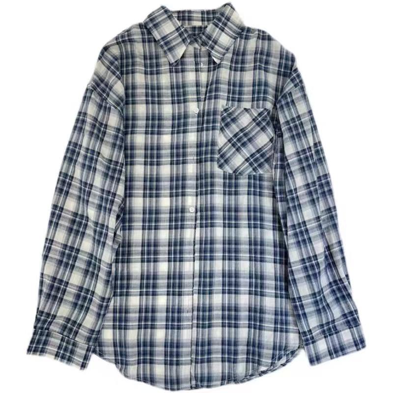 are U shop blue and white plaid sunscreen shirt for women summer thin Korean loose long-sleeved top high-end shirt