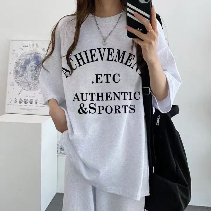 純色多款潮牌女裝套裝兩件韓版圓領短袖長褲兩件套2025新款夏季