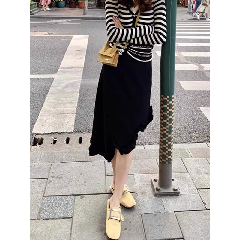 Asymmetrical skirt for women in spring and summer new slim fit A-line skirt arm-cover mid-length skirt