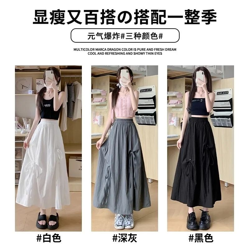 Summer Design Bow Half-Body Skirt for Women 2025 New Arrival Petite Size Loose and Slimming High-Waisted Medium-Long Skirt