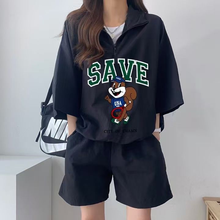 Ladies' Summer 2025 New Short-Sleeve Shorts Set, Campus Style Cute Girl Running Outfit, Two-Piece Set