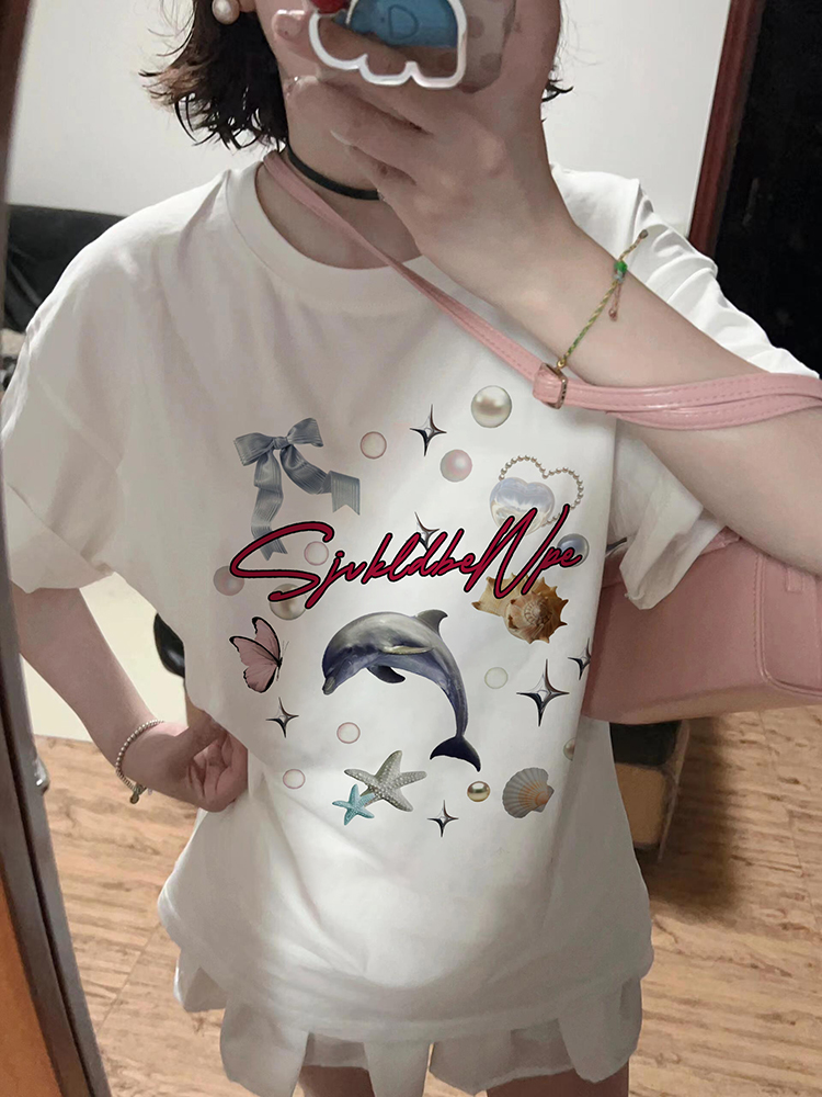 200g combed and tight-fitting sprinkler, pure cotton backpack, spring and summer loose shoulder printed short-sleeved T-shirt