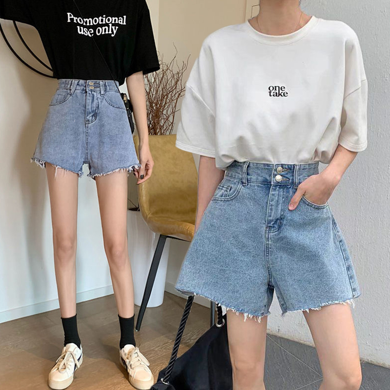 Spring and summer new commuting personality design high waist straight-leg denim shorts women's wide-leg A-line cover meat denim hot pants
