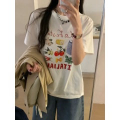 200g combed and tight-fitting sprinkler, pure cotton backpack, spring and summer loose shoulder printed short-sleeved T-shirt