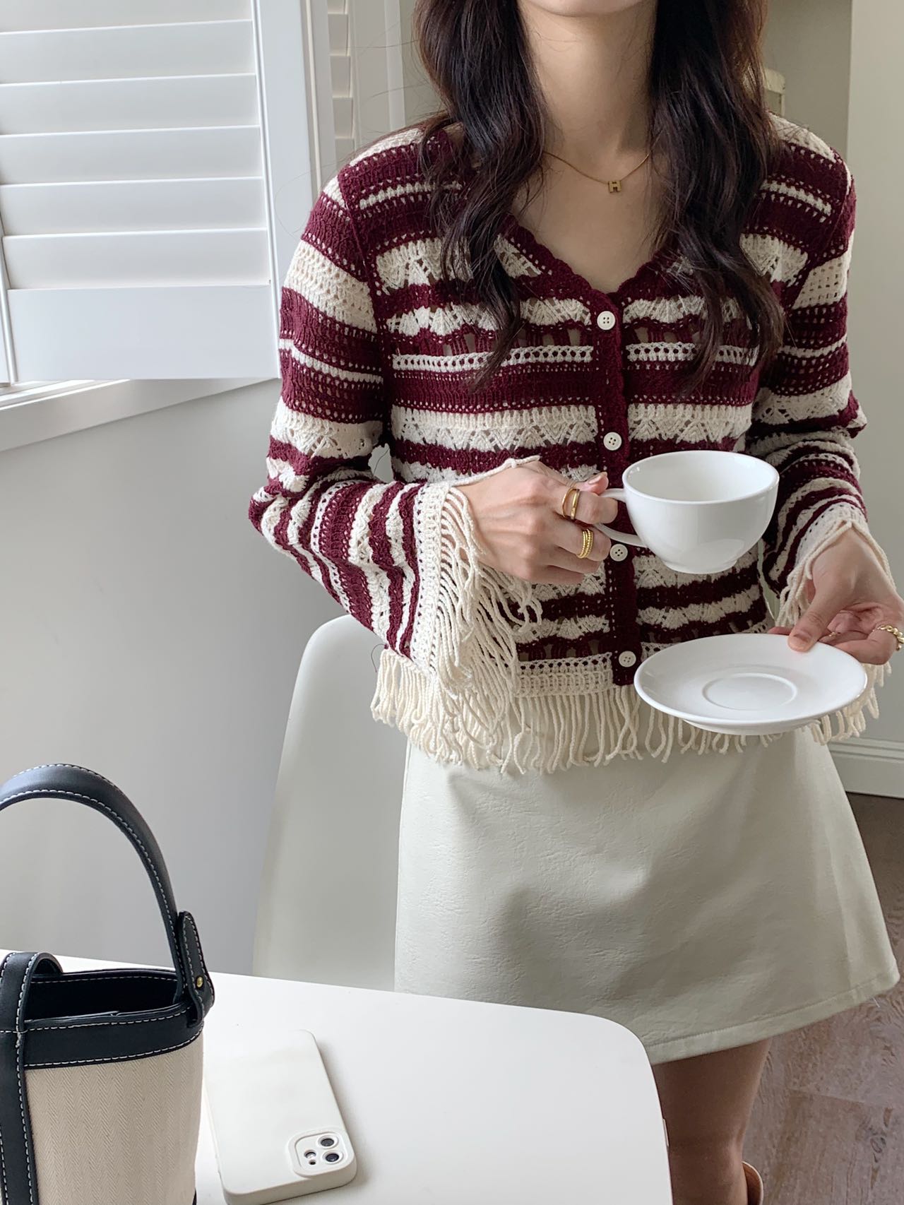 Early autumn Korean version new Korean Dongdaemen versatile and fashionable hollow long-sleeved sweater cardigan for women
