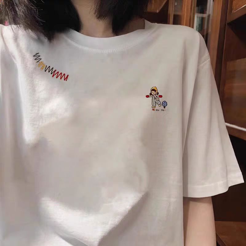 200g combed and tight-fitting sprinkler, pure cotton backpack, spring and summer loose shoulder printed short-sleeved T-shirt