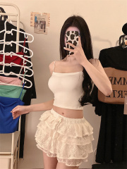 Real shot!  Candy color beautiful back suspender vest for women with off-shoulder inner strapless short top