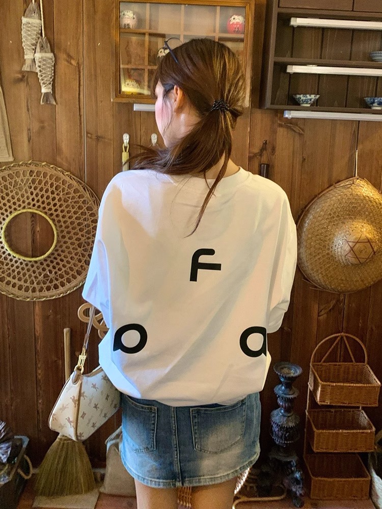 200g combed and tight spun in 2025, pure cotton back bag strip, spring and summer loose shoulder printed short-sleeved T-shirt