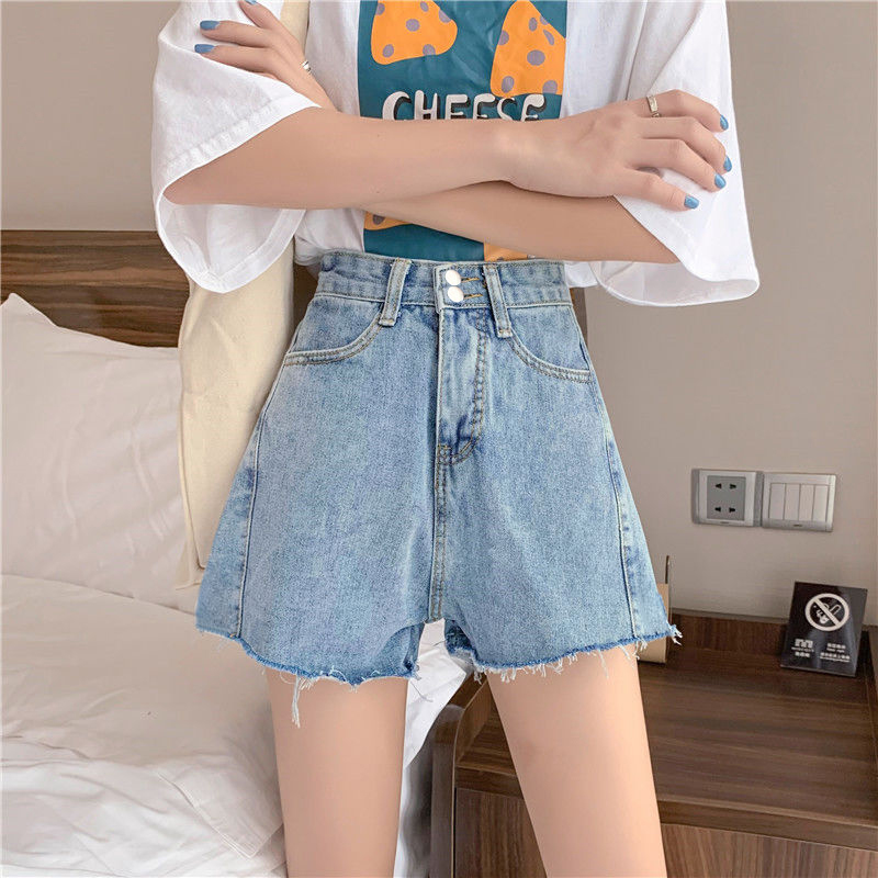 All-matched high-waist denim shorts for women in spring and summer style loose and slim and high casual wide-leg denim hot pants