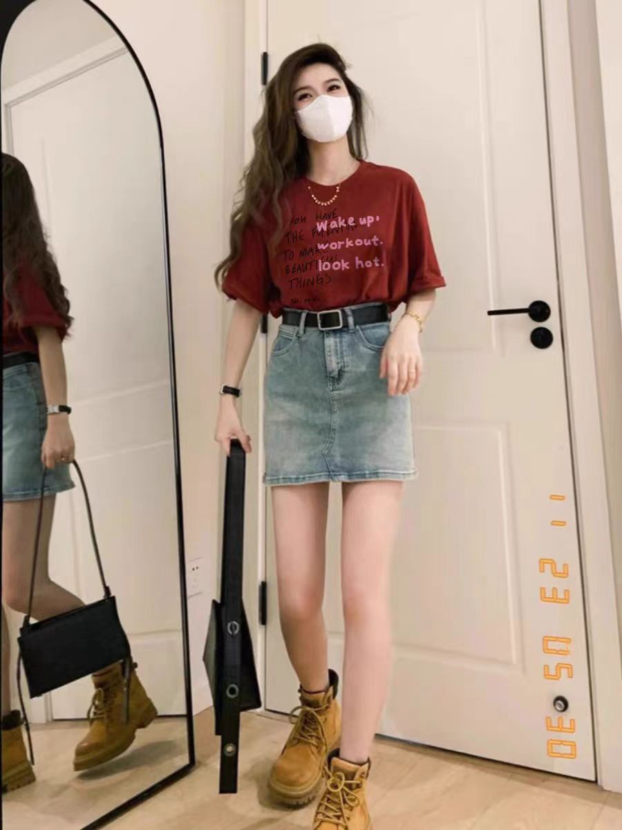 200g combed and tight-fitting sprinkler, pure cotton backpack, spring and summer loose shoulder printed short-sleeved T-shirt