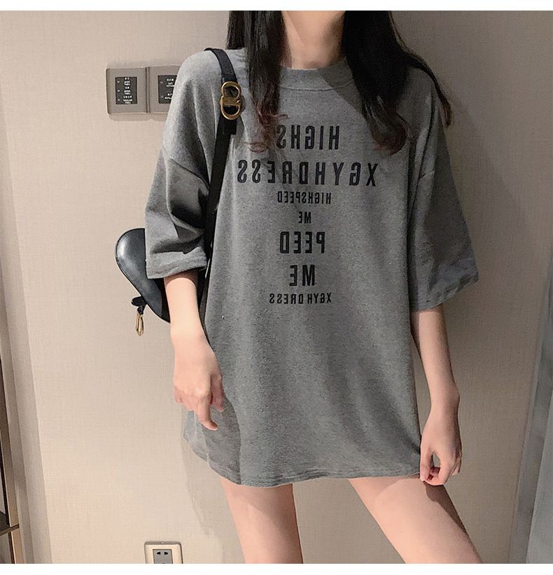 韓國外貿原版夏季韓版寬鬆印花短袖T恤女百搭上衣