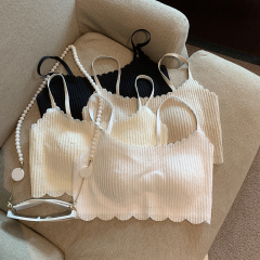 Real shot of wavy strap sling vest for women with chest pad short base top