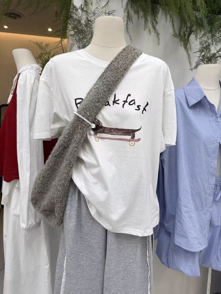 200g combed and tight-fitting sprinkler, pure cotton backpack, spring and summer loose shoulder printed short-sleeved T-shirt