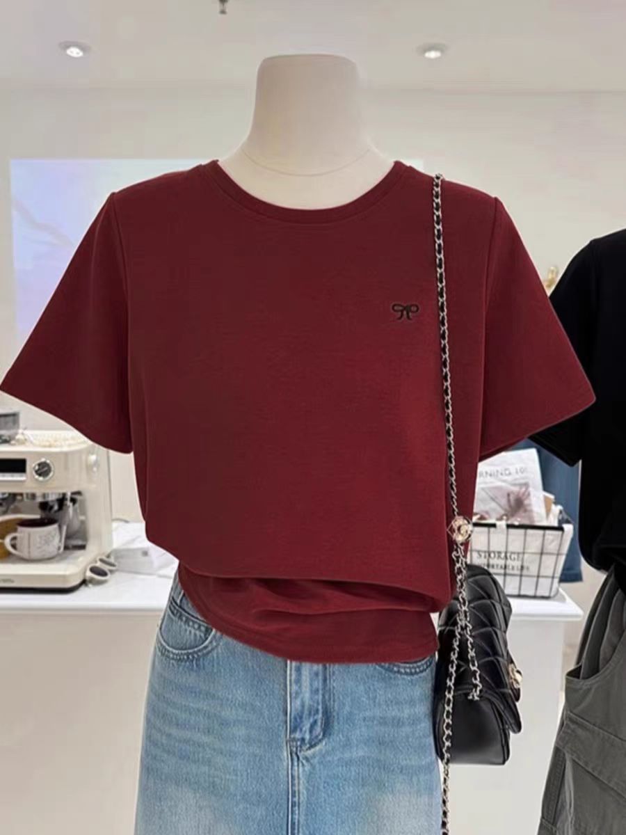 200g combed and tight spun in 2025, pure cotton back bag strip, spring and summer loose shoulder printed short-sleeved T-shirt