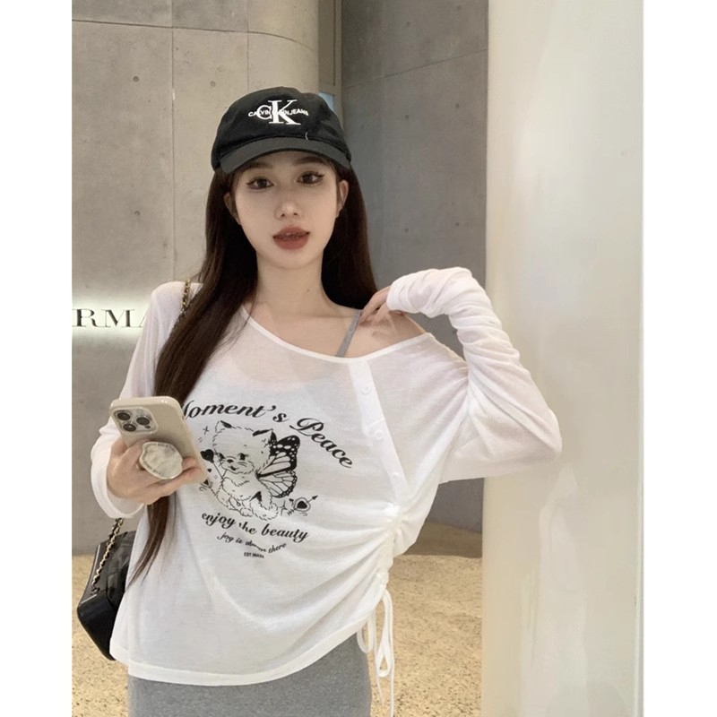 Quality original fabric off-shoulder T-shirt women's summer design niche chic blouse