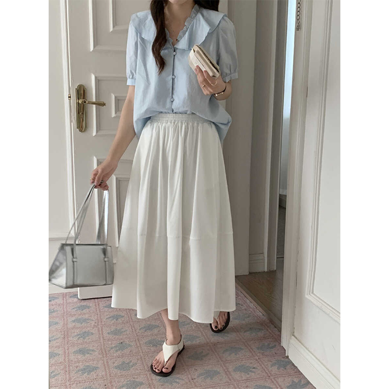 Tmall quality summer Korean version ins high waist slimming elastic waist mid-length draped pleated large umbrella skirt