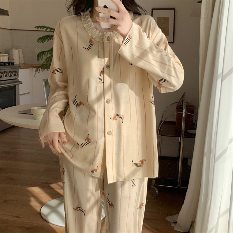 Real-life 25-year new puppy party pajamas with chest pads integrated cute cotton long-sleeved home clothing set