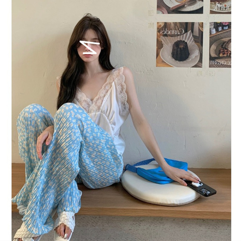 Pleated pants, high-waisted slim wide-leg pants for women, summer thin drooping, versatile cool floor-shaving casual pants