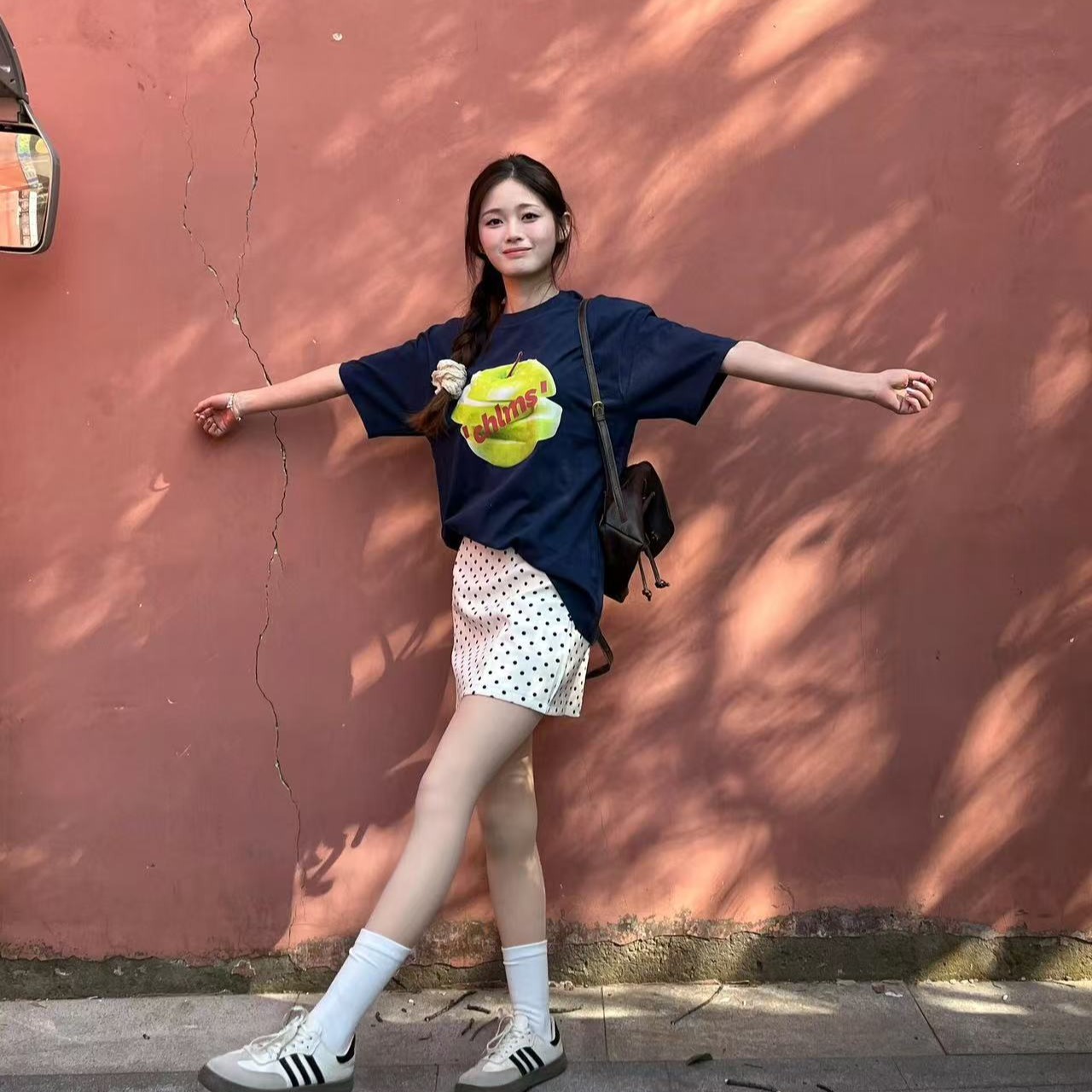 200g combed and tight-fitting sprinkler, pure cotton backpack, spring and summer loose shoulder printed short-sleeved T-shirt