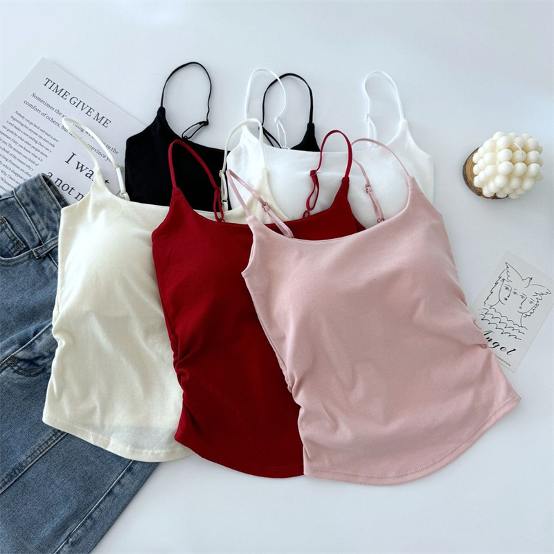 New pure sweet and spicy design pleated suspender vest for women with chest pads inside and outside wearing slim and beautiful back top summer