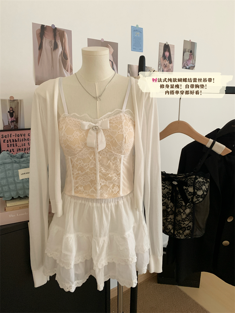 Real shot of 25 years new sexy pure hot girl lace bow suspender tube top vest