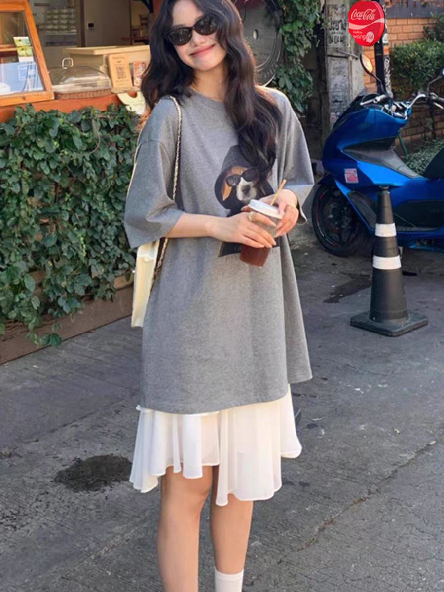 200g combed and tight-fitting sprinkler, pure cotton backpack, spring and summer loose shoulder printed short-sleeved T-shirt