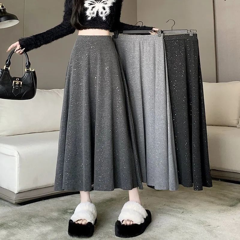 Aesthetic-flashing A-line semi-slip dress for women, early autumn new design, unique drop feel, high-waisted large swing dress, long dress