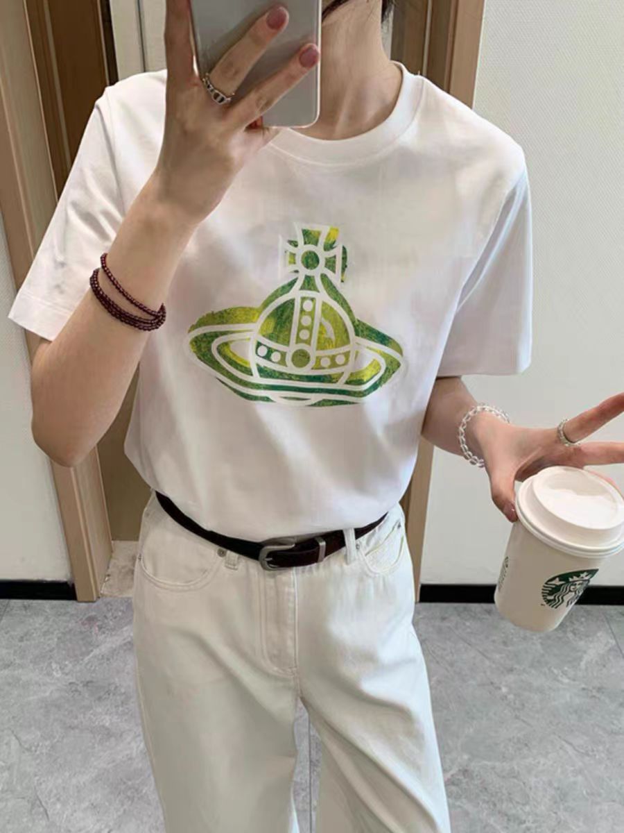 200g combed and tight-fitting sprinkler, pure cotton backpack, spring and summer loose shoulder printed short-sleeved T-shirt