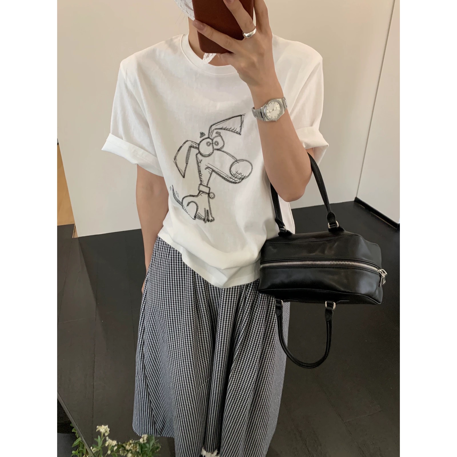 200g combed and tight spun in 2025, pure cotton back bag strip, spring and summer loose shoulder printed short-sleeved T-shirt