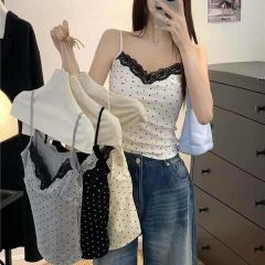 性感蕾絲拼接波點吊帶背心女夏季辣妹修身顯瘦外穿上衣
