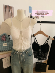 Real shot of 25 years of lace sexy suspender shirt for women with breast pads sweet hot girl wearing a strapless vest