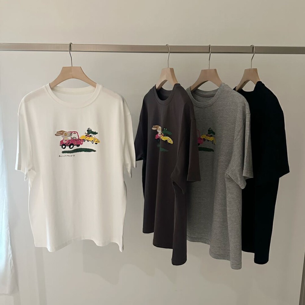 200g combed and tight spun in 2025, pure cotton back bag strip, spring and summer loose shoulder printed short-sleeved T-shirt