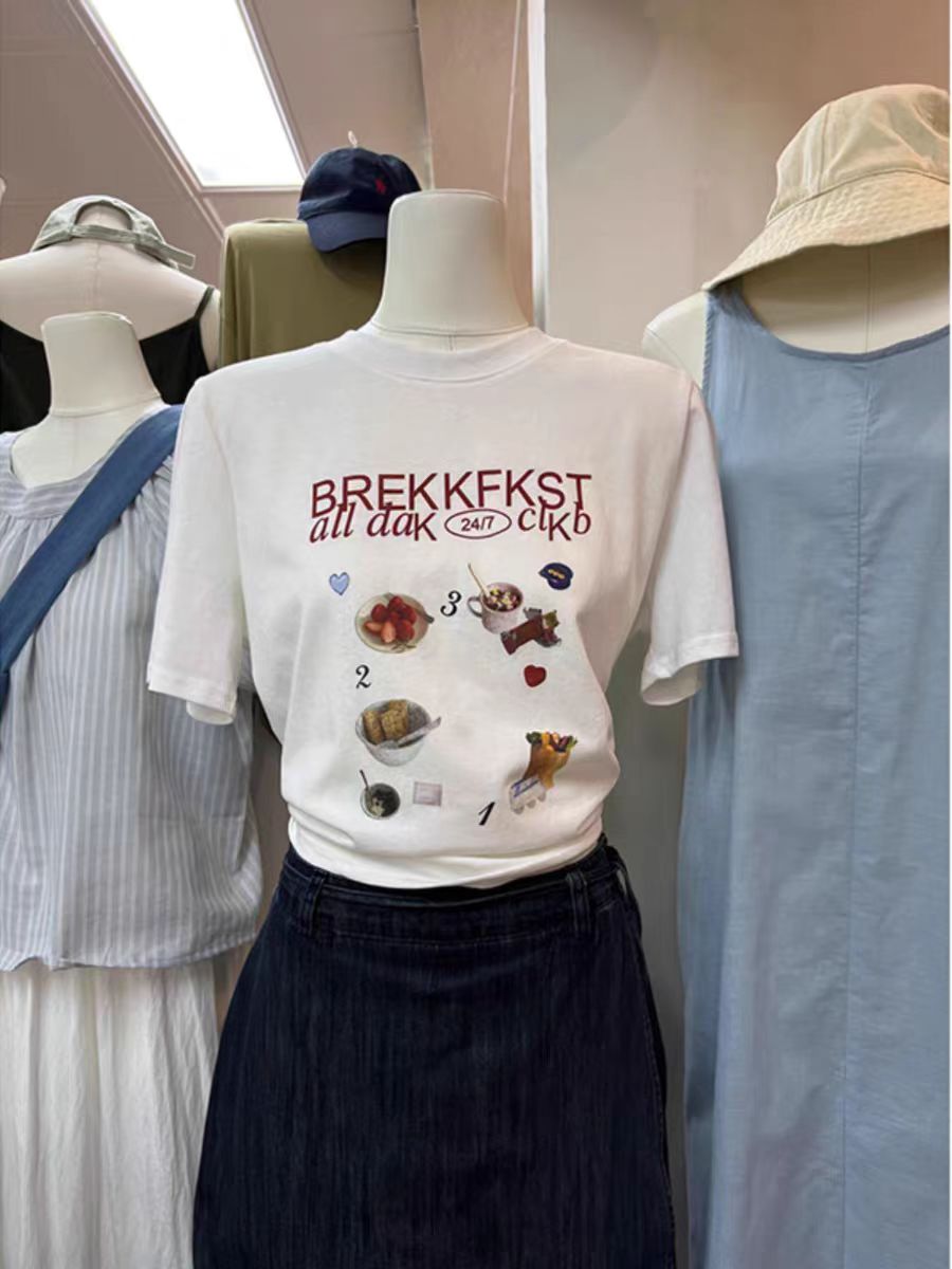 200g combed and tight spun in 2025, pure cotton back bag strip, spring and summer loose shoulder printed short-sleeved T-shirt