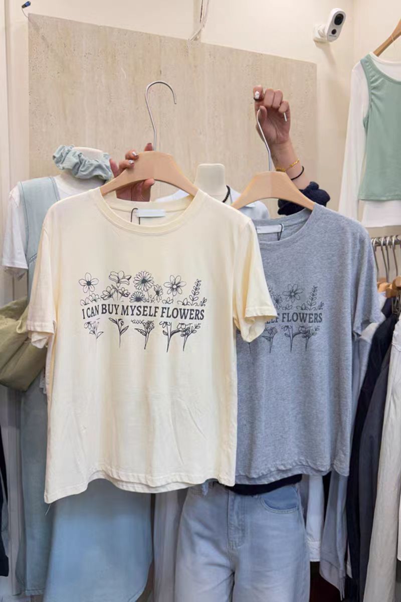 200g combed and tight spun in 2025, pure cotton back bag strip, spring and summer loose shoulder printed short-sleeved T-shirt