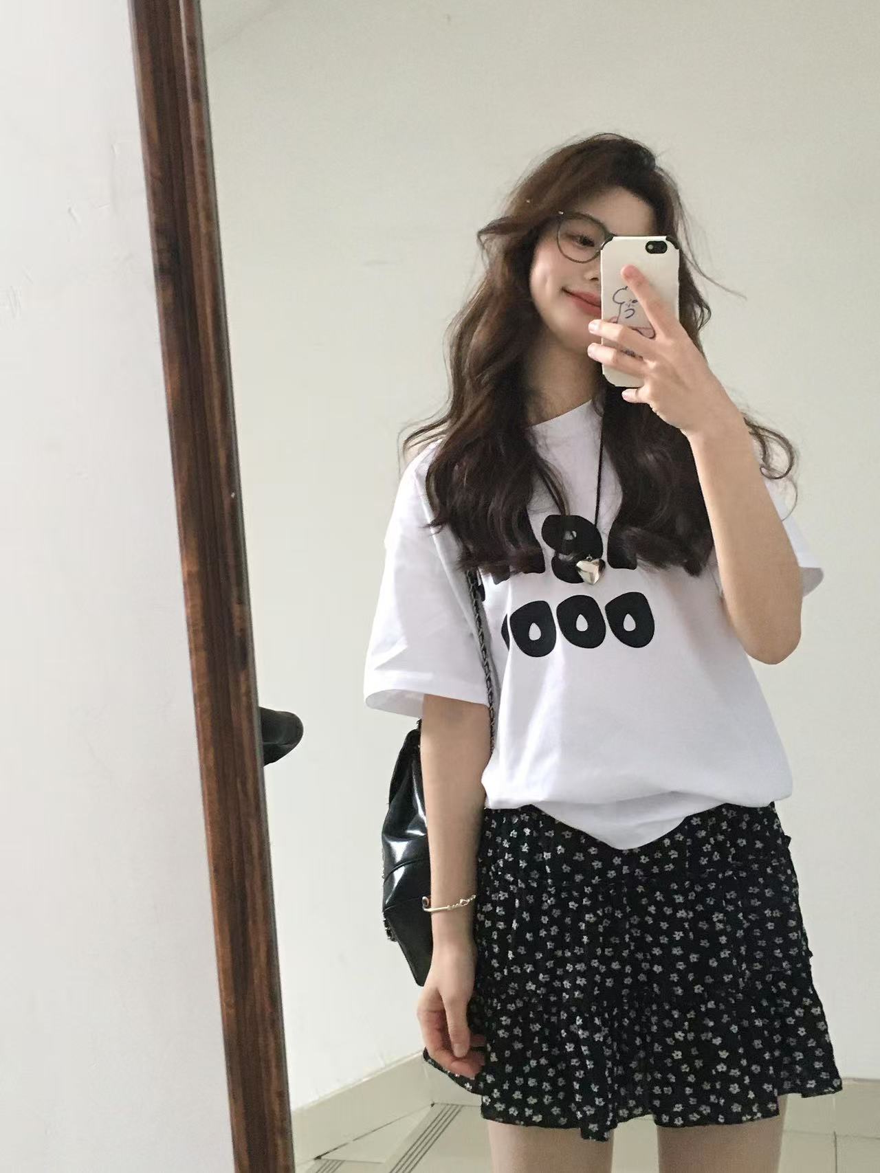 200g combed and tight spun in 2025, pure cotton back bag strip, spring and summer loose shoulder printed short-sleeved T-shirt