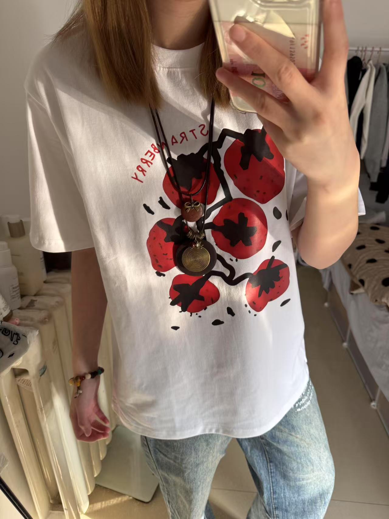 200g combed and tight spun in 2025, pure cotton back bag strip, spring and summer loose shoulder printed short-sleeved T-shirt