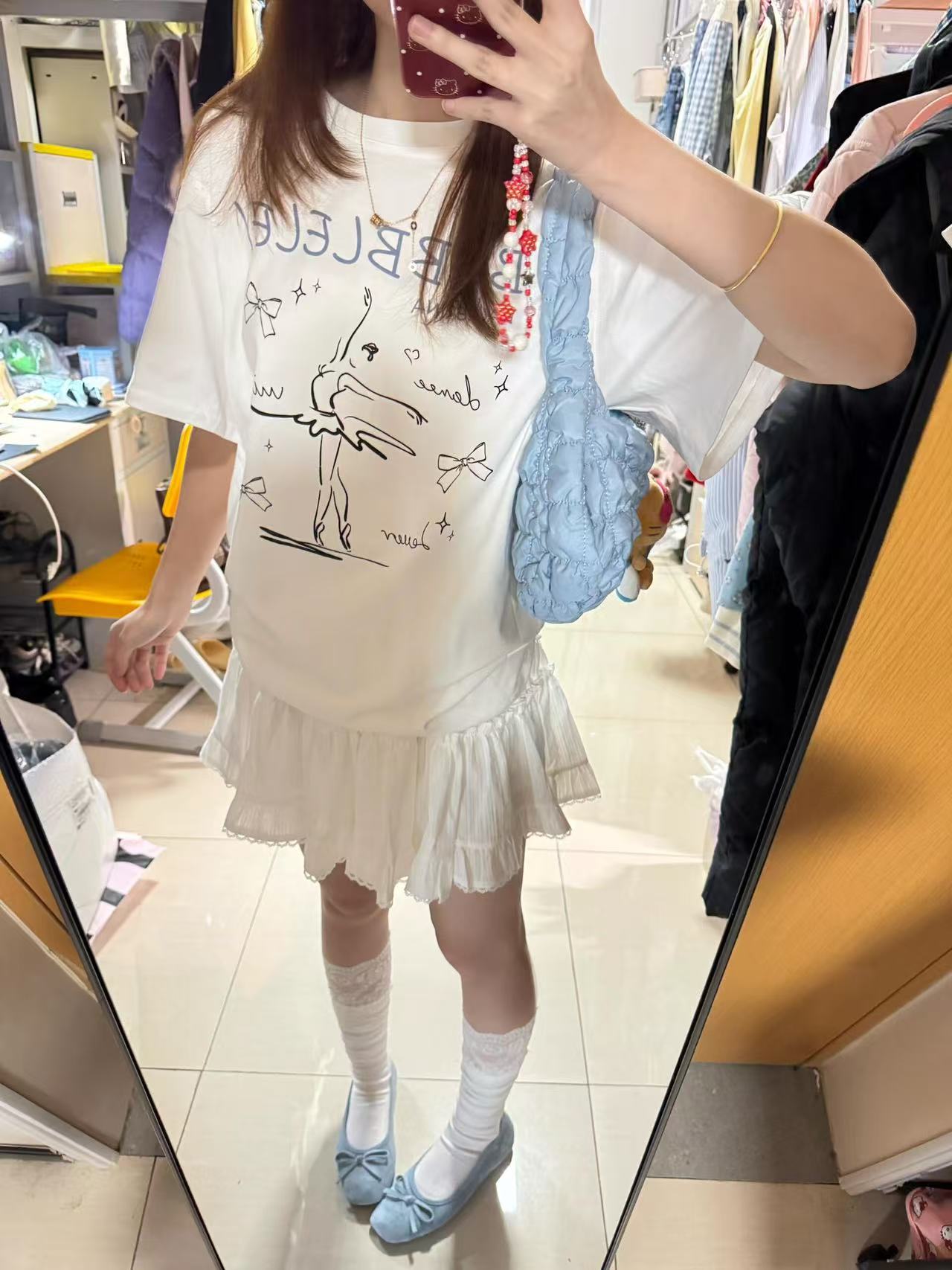 200g combed and tight spun in 2025, pure cotton back bag strip, spring and summer loose shoulder printed short-sleeved T-shirt