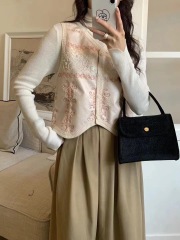 Retro Maillard style sleeveless vest for women in autumn heavy industry embroidery design small person chic temperament top trendy