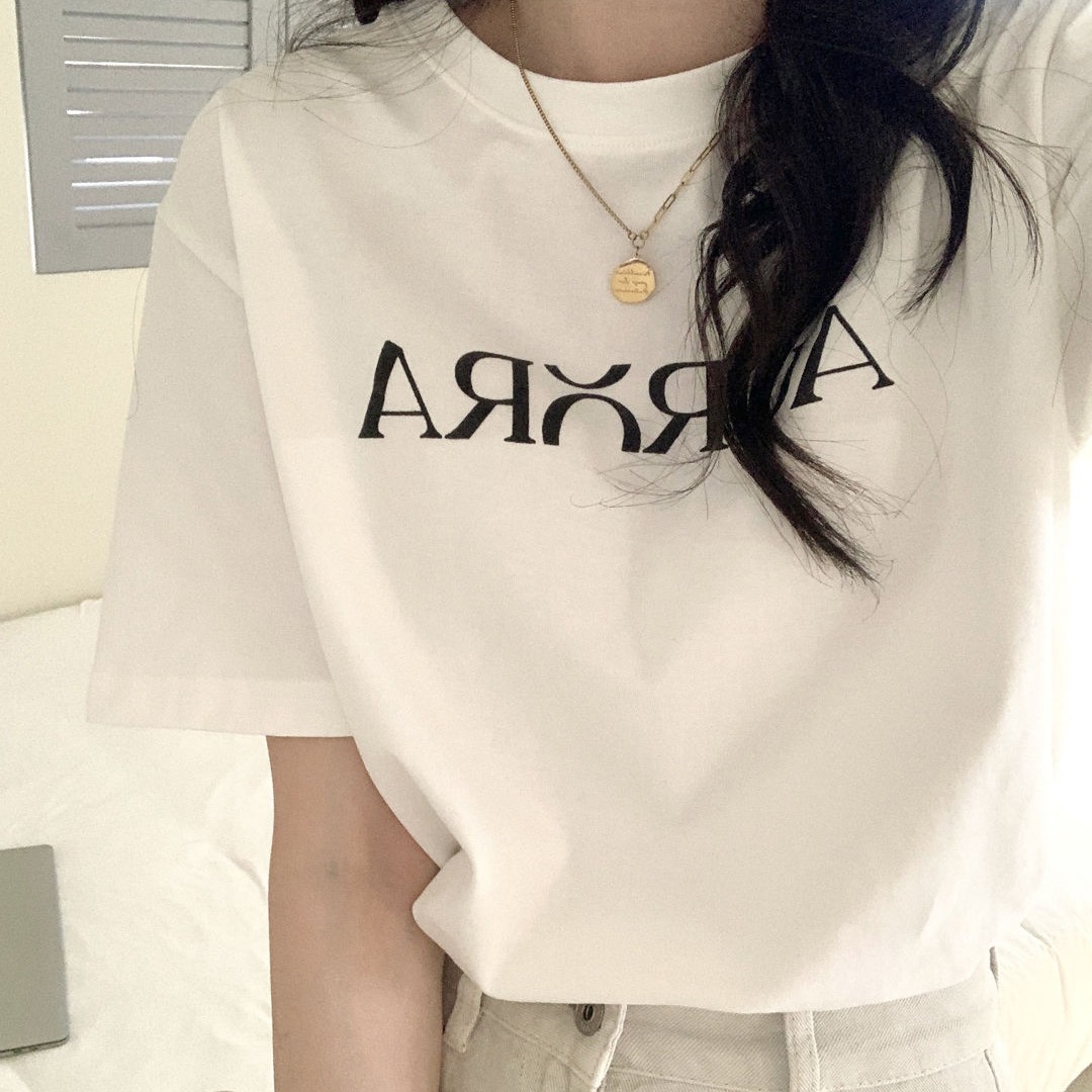 200g combed and tight-fitting sprinkler, pure cotton backpack, spring and summer loose shoulder printed short-sleeved T-shirt