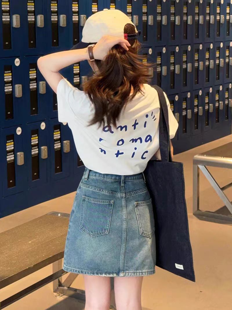 200g combed and tight-fitting sprinkler, pure cotton backpack, spring and summer loose shoulder printed short-sleeved T-shirt
