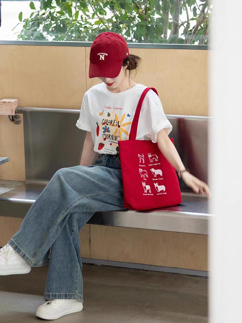 200g combed and tight spun in 2025, pure cotton back bag strip, spring and summer loose shoulder printed short-sleeved T-shirt