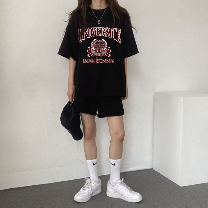 韓版運動服套裝女夏季2025新款短袖短褲校園風可愛少女跑步兩件