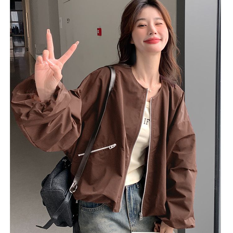美拉德棒球服外套女春秋2025新款設計感小眾美式夾克燈籠袖