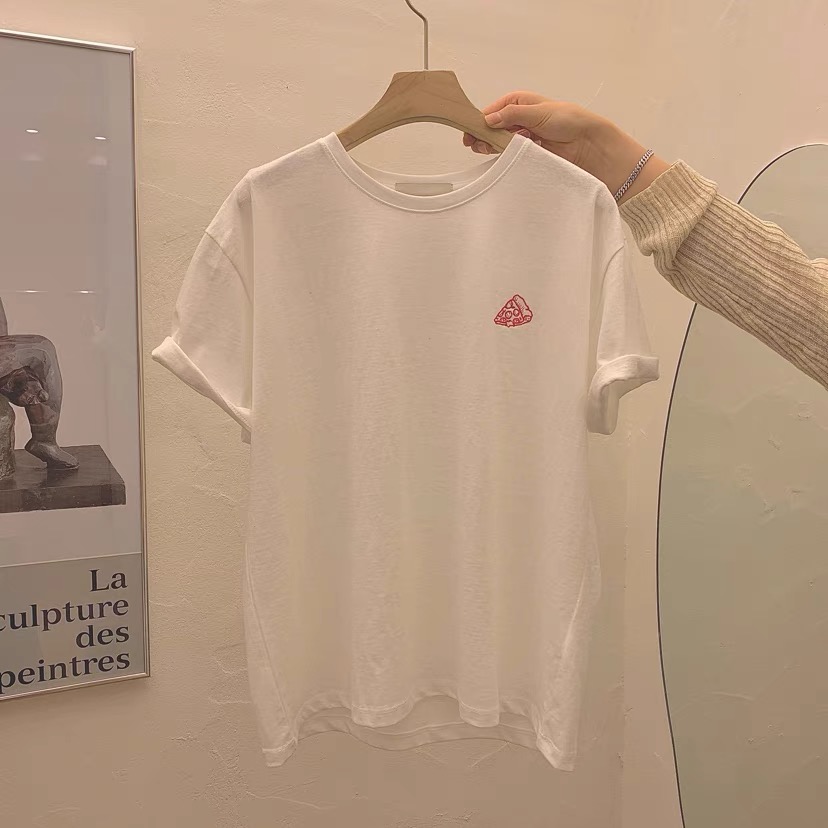 200g combed and tight-fitting sprinkler, pure cotton backpack, spring and summer loose shoulder printed short-sleeved T-shirt