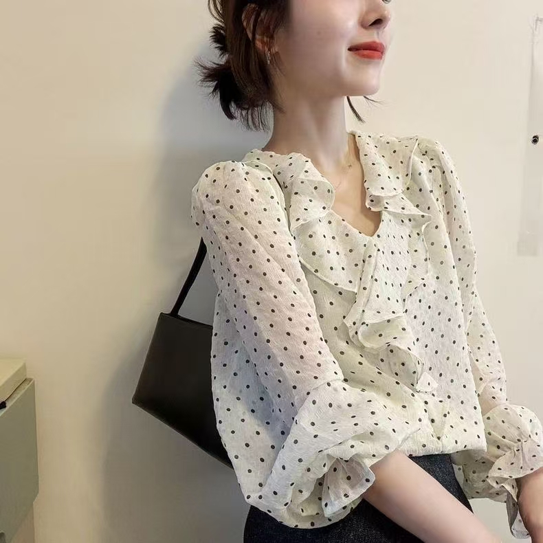 夏裝新款大碼女裝法式甜美波點襯衫氣質別致漂亮小衫M-4XL200斤