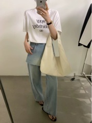 200g combed and tight-fitting sprinkler, pure cotton backpack, spring and summer loose shoulder printed short-sleeved T-shirt