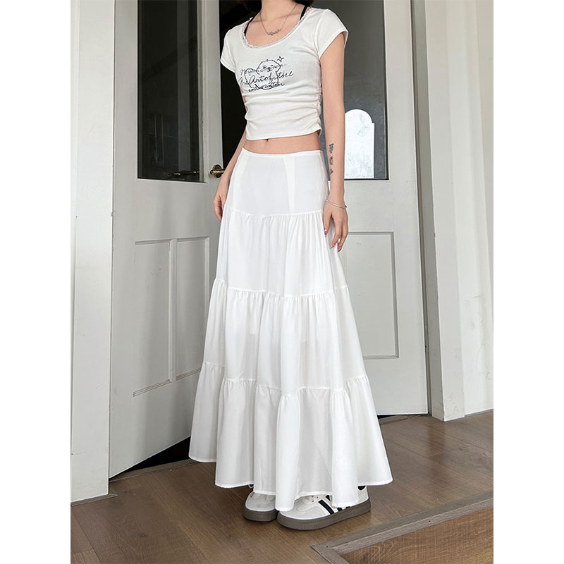 Gentle style white skirt women's new summer high-waist slim design niche large umbrella skirt
