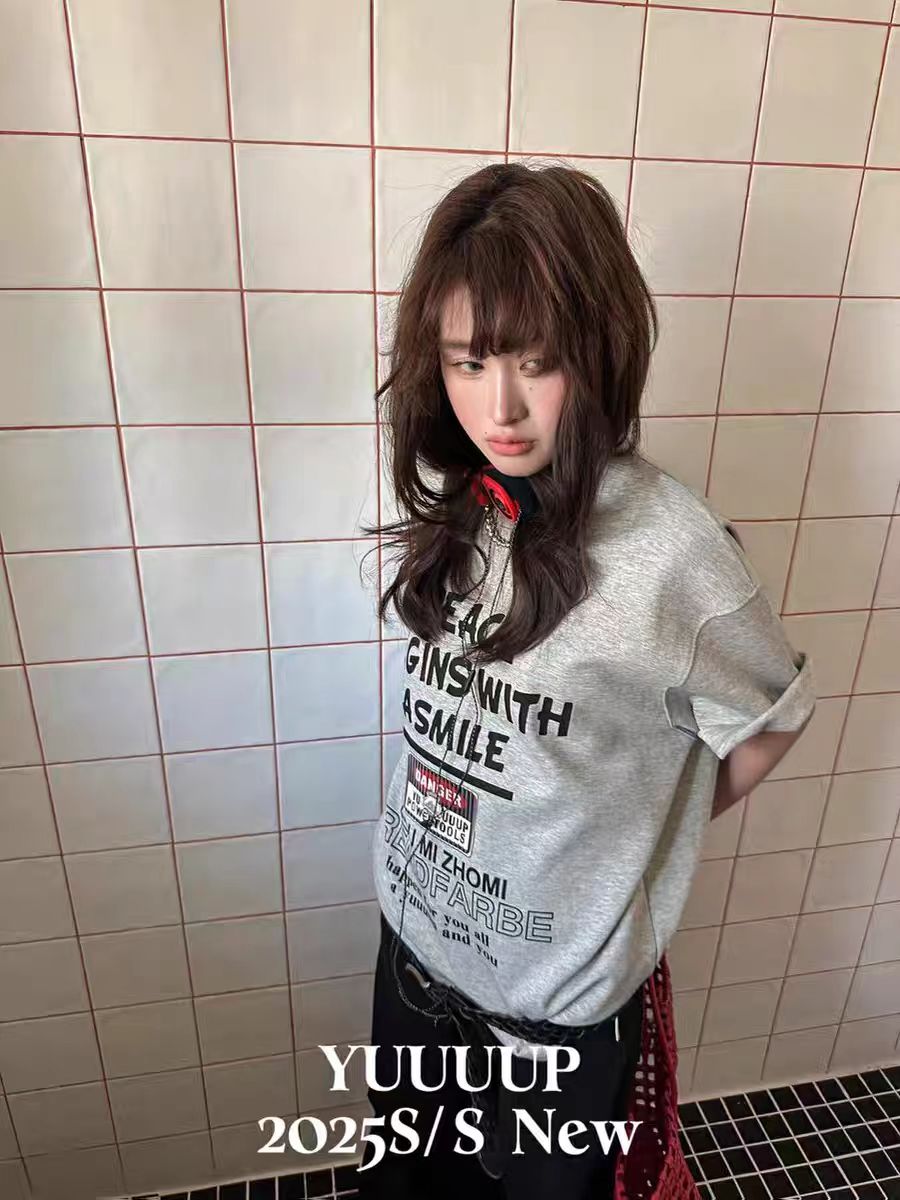 200g combed and tight spun in 2025, pure cotton back bag strip, spring and summer loose shoulder printed short-sleeved T-shirt