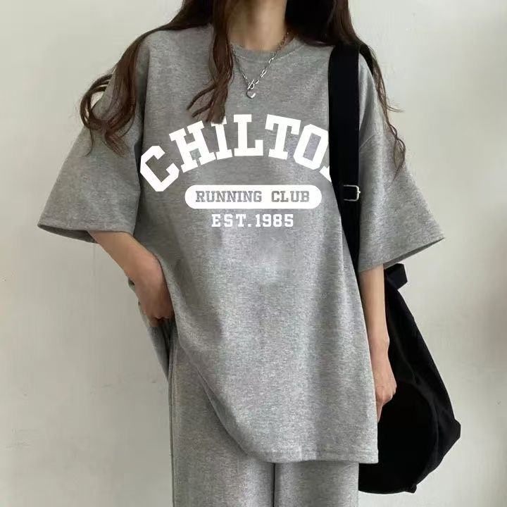 純色多款潮牌女裝套裝兩件韓版圓領短袖長褲兩件套2025新款夏季