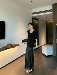 Photographed New Fashion Net Lace Splicing Elegant Styling Skirts for Petite Figures Slimming Maxi Dresses